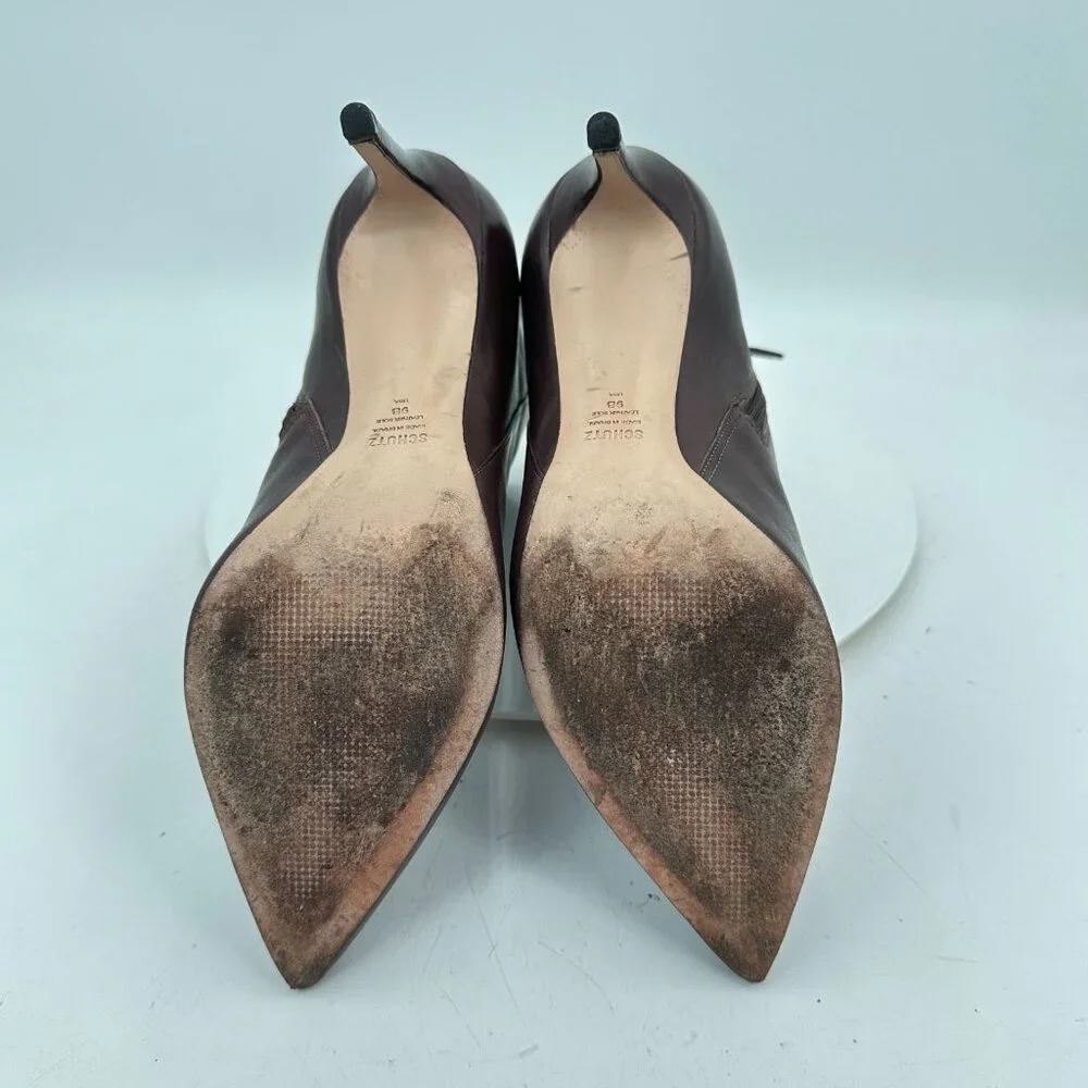 Schutz Women Size 9B Dark Brown Leather Side Zip Pointed Toe Ankle Heel Boot - Picture 8 of 11